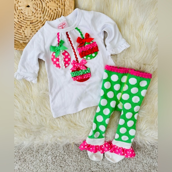 Mud Pie Ornament Tunic & Sock Leggings Christmas Outfit Size 0-6 Months - Picture 3 of 6